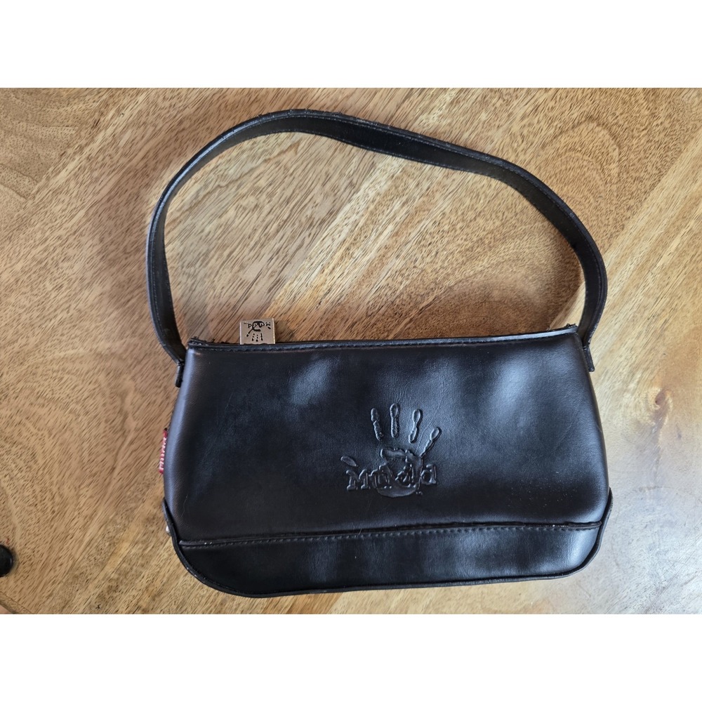 90s Mudd Shoulder Bag Mini Black Faux Leather Handprint Y2K